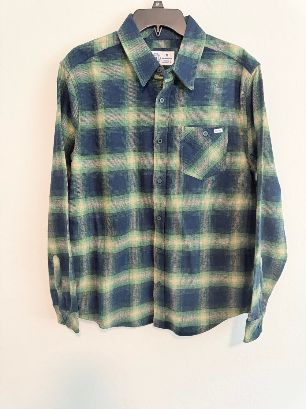 Hurley Green and Blue Plaid Button-Up Shirt